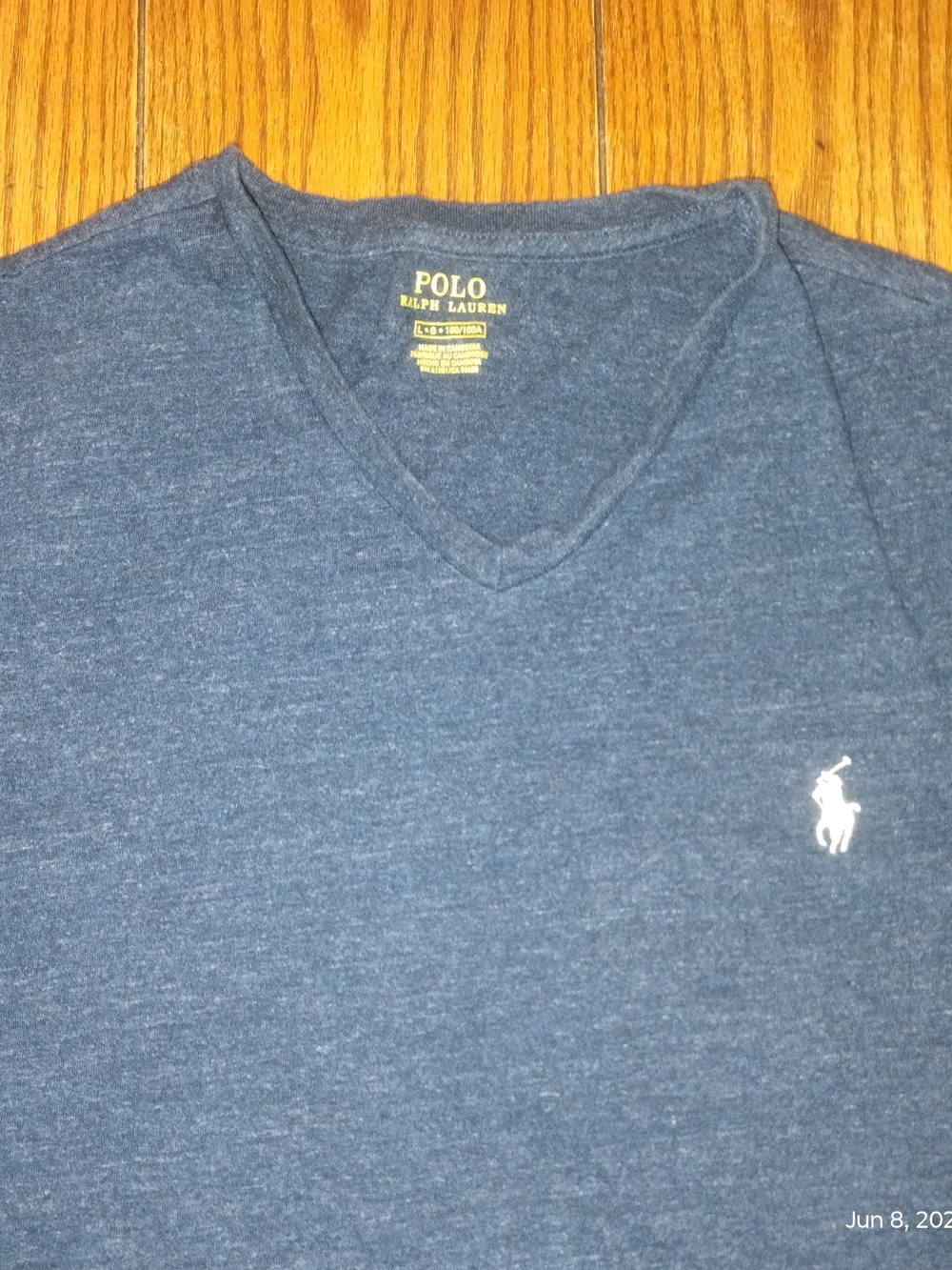 Polo Ralph Lauren Size L Navy V-Neck Tee with White Pony Logo